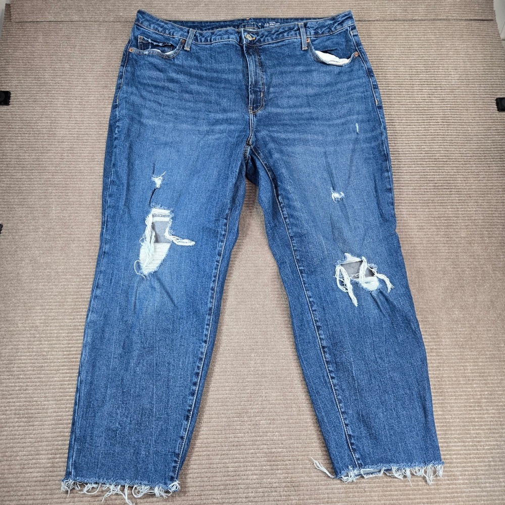 Old Navy Womens 22 Blue Distressed O.G. Straight High Rise Raw Hem Jeans - Picture 2 of 11